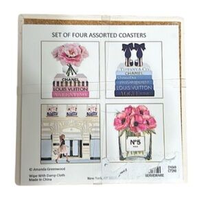 Amanda Greenwood Coasters Set of 4 Chanel Louis Vuitton Valentino Decorative NWT